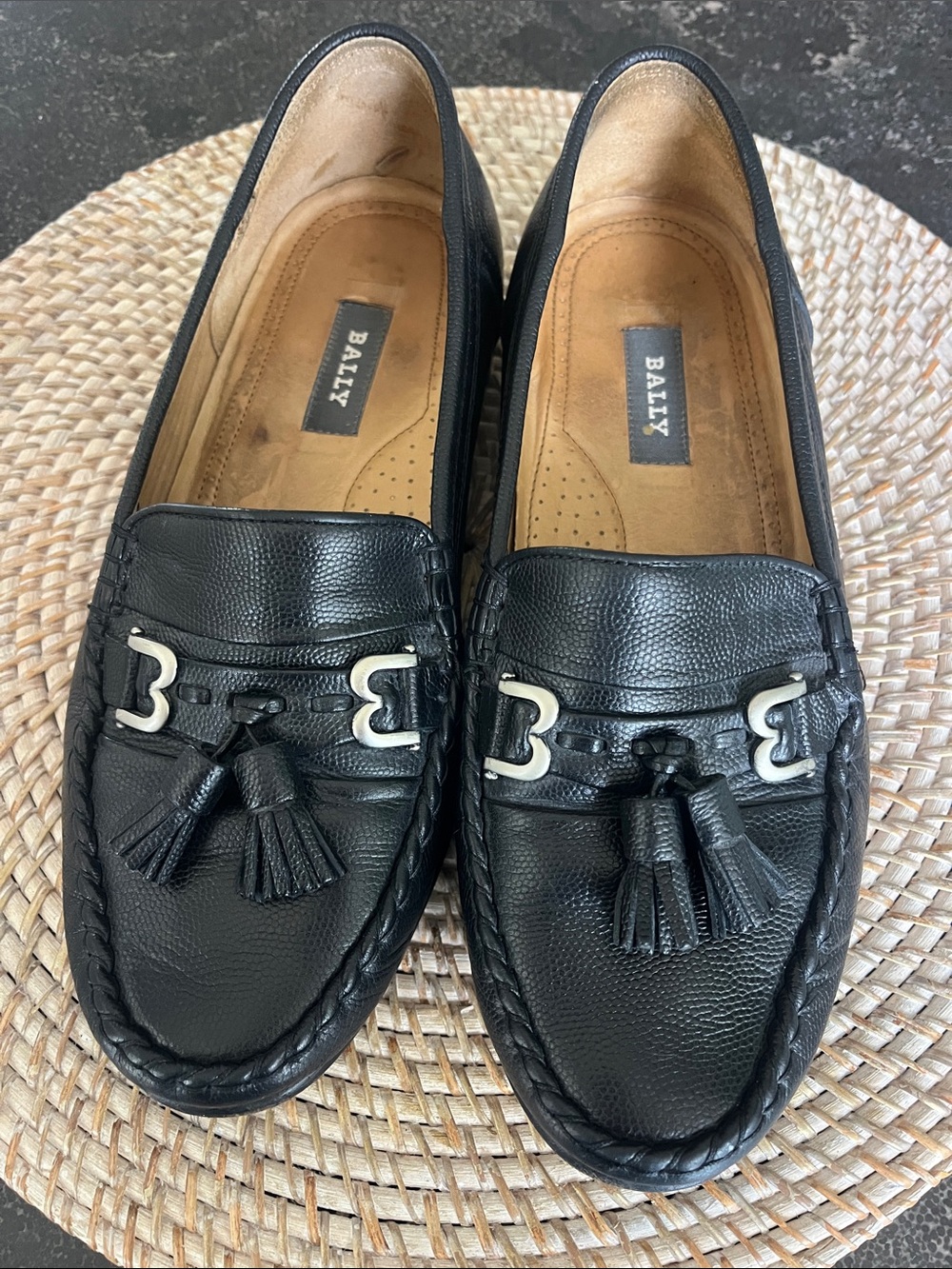 EUC Bally Switzerland black bit tassel luxury men's loafers size 8 1/2 W
